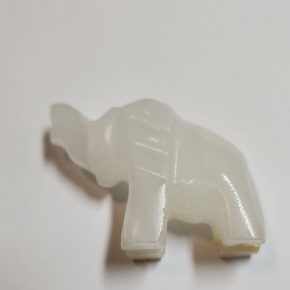 White Glass Elephant Figurine Trunk Raised Good Luck